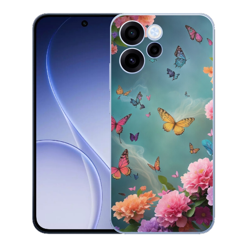 Gélový kryt mmCase na Oppo Reno 15 FS 5G - farebné kvety a motýle
