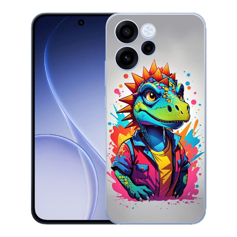 Gélový kryt mmCase na Oppo Reno 15 FS 5G - farebný dinosaurus