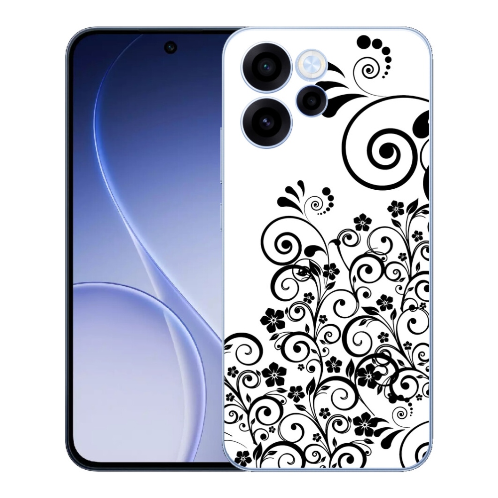 Gélový kryt mmCase na Oppo Reno 15 FS 5G - čiernobiele kvetinové vzory
