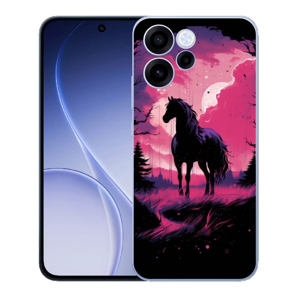Gélový kryt mmCase na Oppo Reno 15 FS 5G - čierny kreslený kôň 1