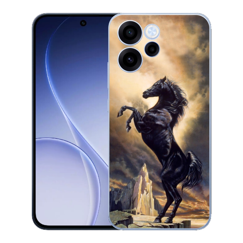 Gélový kryt mmCase na Oppo Reno 15 FS 5G - čierny kreslený kôň