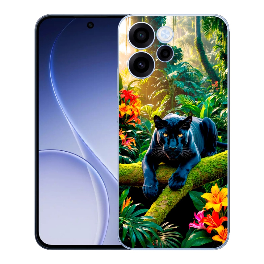 Gélový kryt mmCase na Oppo Reno 15 FS 5G - čierny panter v džungli