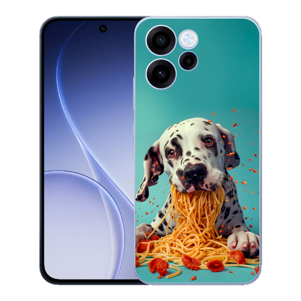 Gélový kryt mmCase na Oppo Reno 15 FS 5G - dalmatín a špagety