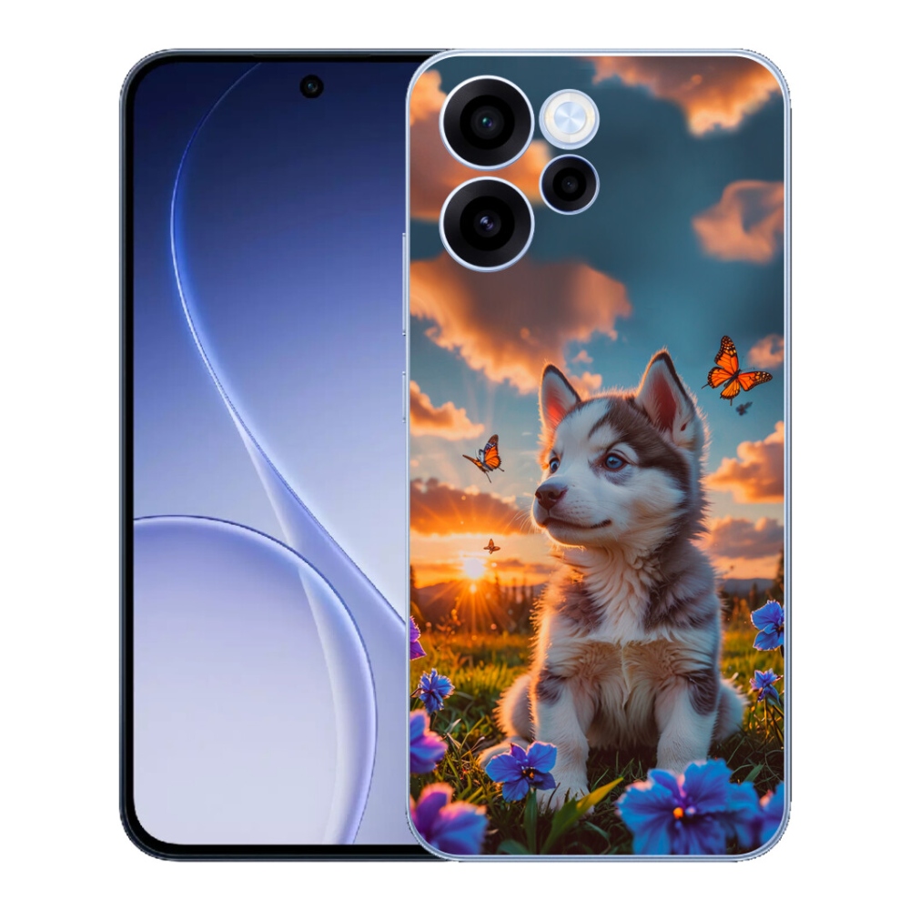 Gélový kryt mmCase na Oppo Reno 15 FS 5G - husky pri západe slnka