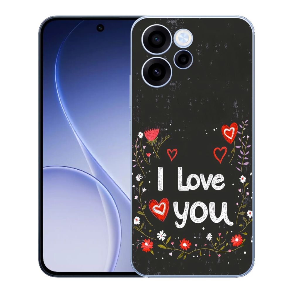 Gélový kryt mmCase na Oppo Reno 15 FS 5G - I love you čierne pozadie
