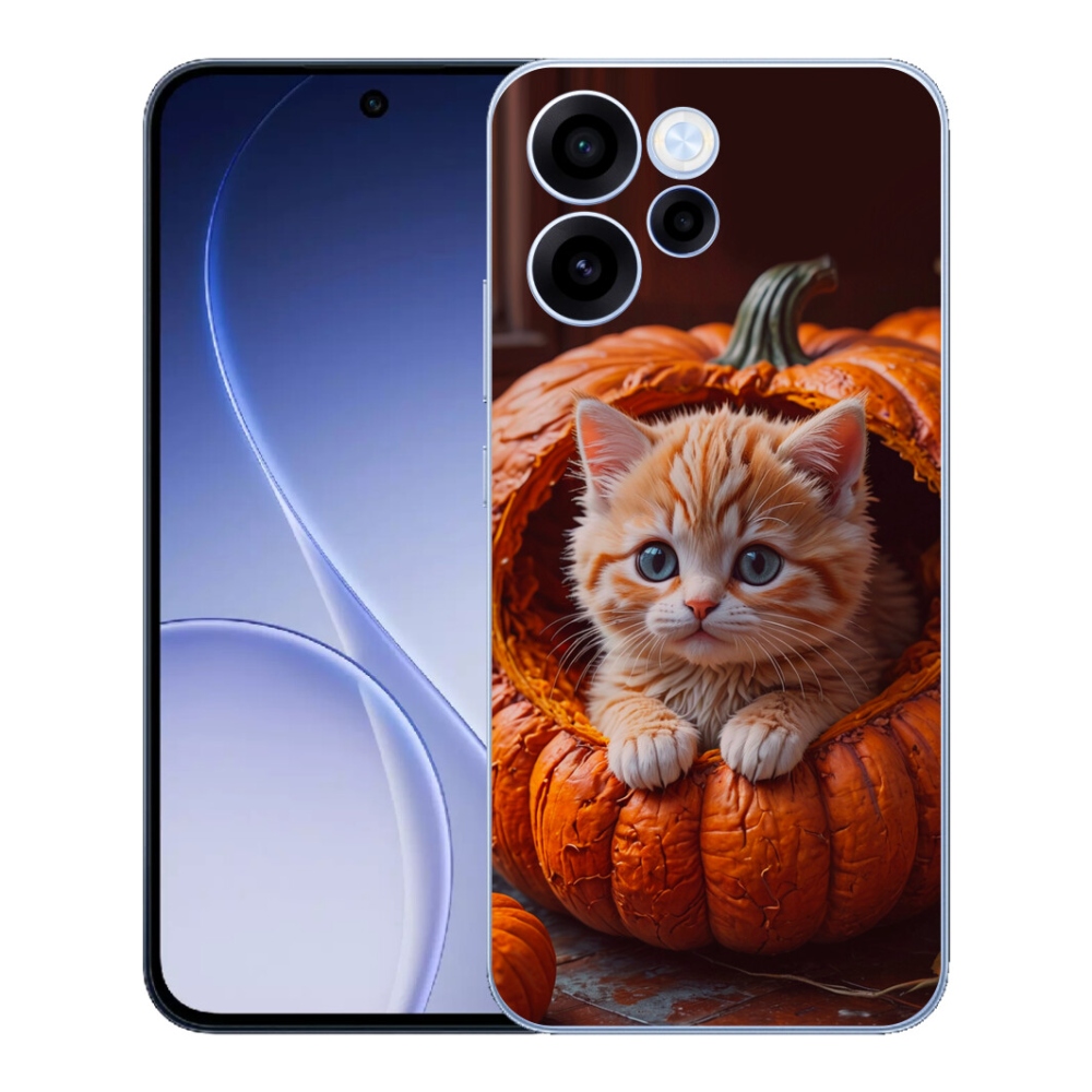Gélový kryt mmCase na Oppo Reno 15 FS 5G - mačiatko a tekvica 2