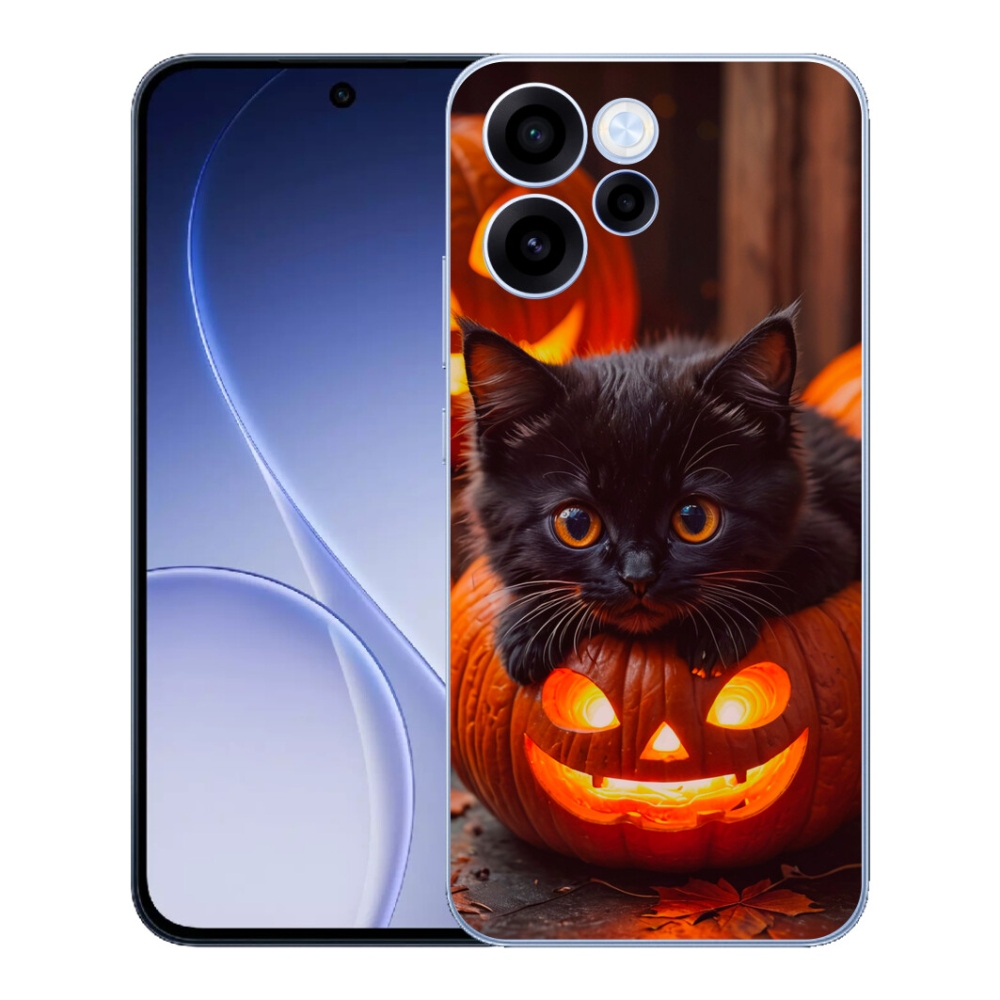 Gélový kryt mmCase na Oppo Reno 15 FS 5G - mačiatko a tekvica