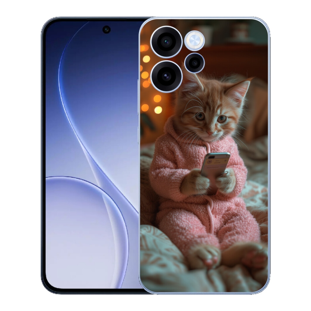 Gélový kryt mmCase na Oppo Reno 15 FS 5G - mačiatko s mobilom