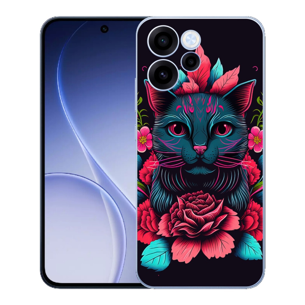 Gélový kryt mmCase na Oppo Reno 15 FS 5G - kvety a mačka