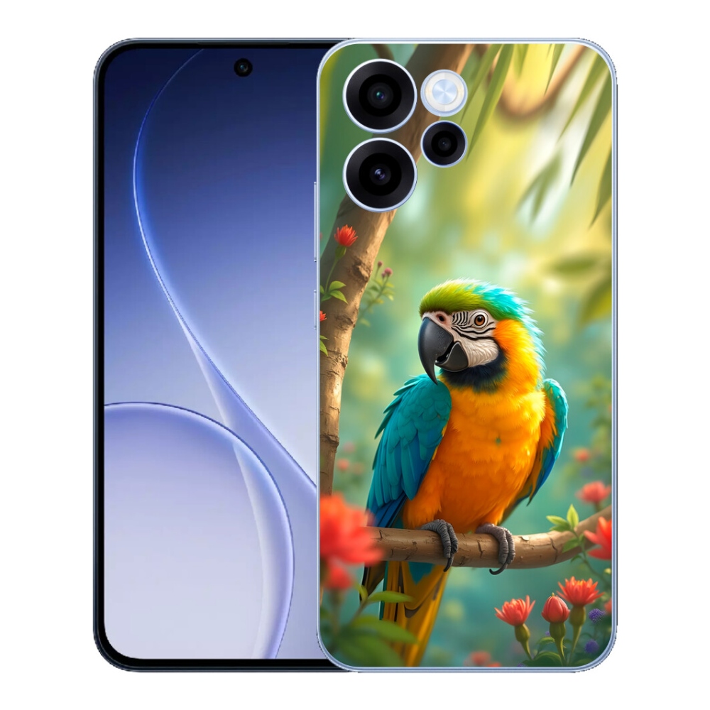Gélový kryt mmCase na Oppo Reno 15 FS 5G - papagáj ara modrožltá