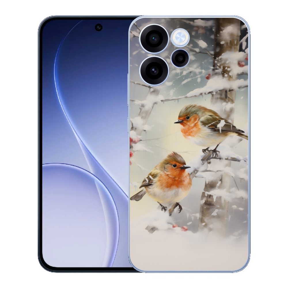 Gélový kryt mmCase na Oppo Reno 15 FS 5G - vtáčiky v zime
