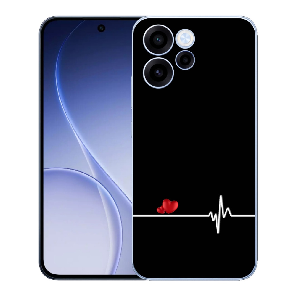 Gélový kryt mmCase na Oppo Reno 15 FS 5G - srdce a tep čierne pozadie