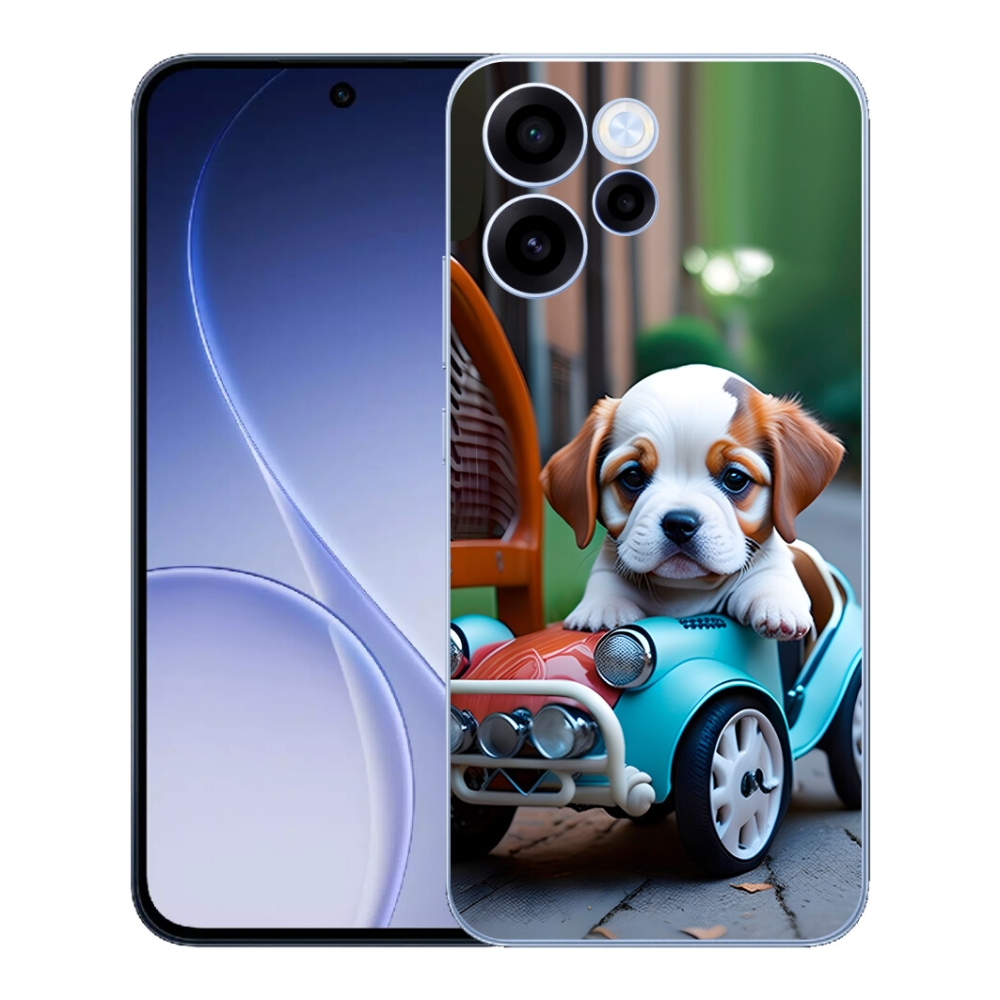 Gélový kryt mmCase na Oppo Reno 15 FS 5G - šteňa v retro aute