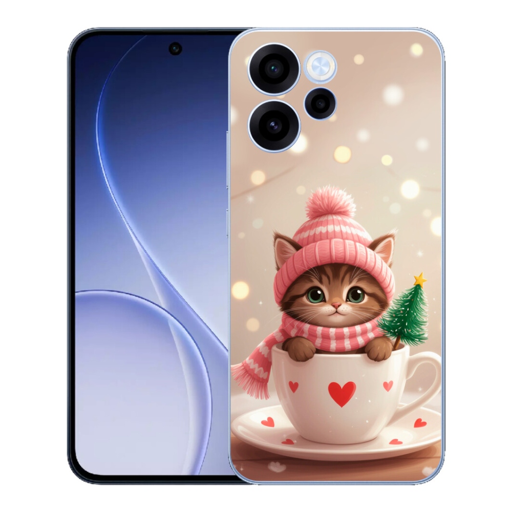 Gélový kryt mmCase na Oppo Reno 15 FS 5G - vianočné mačiatko v hrnčeku