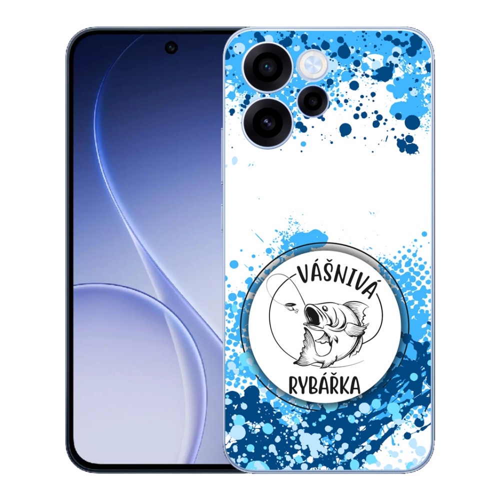 Gélový kryt mmCase na Oppo Reno 15 FS 5G - vášnivá rybárka biele pozadie