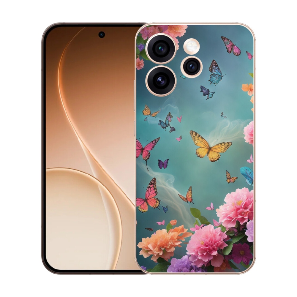 Gélový kryt mmCase na Oppo Reno 15 Pro 5G - farebné kvety a motýle