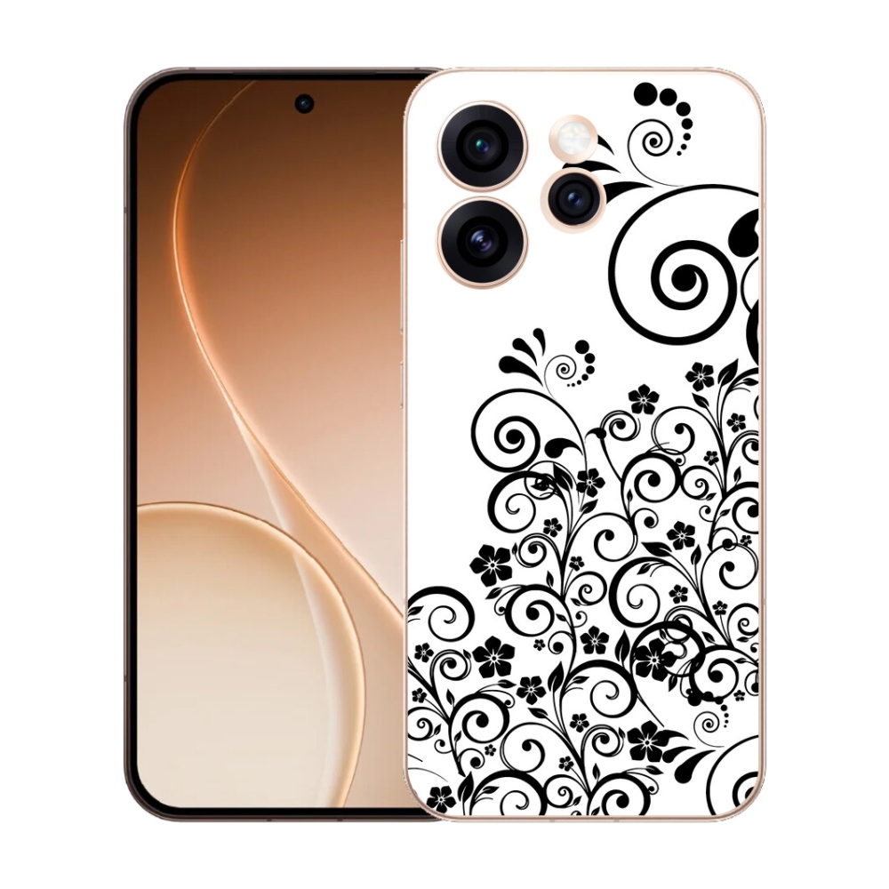 Gélový kryt mmCase na Oppo Reno 15 Pro 5G - čiernobiele kvetinové vzory