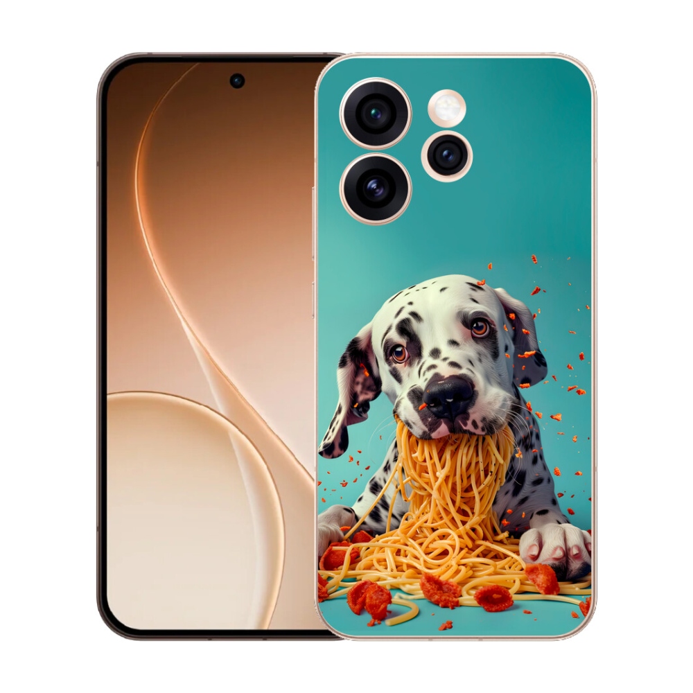 Gélový kryt mmCase na Oppo Reno 15 Pro 5G - dalmatín a špagety