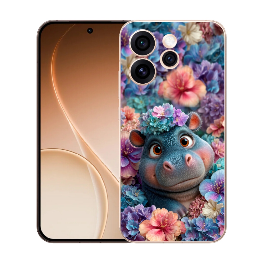 Gélový kryt mmCase na Oppo Reno 15 Pro 5G - hrošík v kvetoch