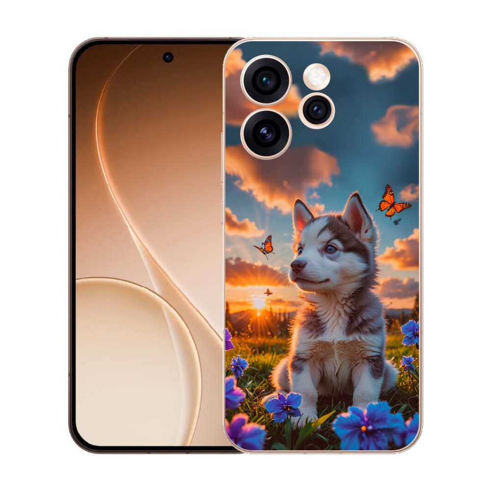 Gélový kryt mmCase na Oppo Reno 15 Pro 5G - husky pri západe slnka