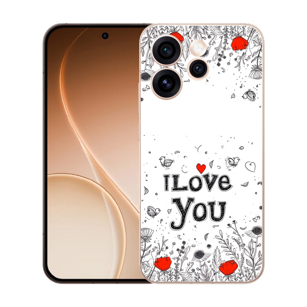 Gélový kryt mmCase na Oppo Reno 15 Pre 5G - I love you biele pozadie