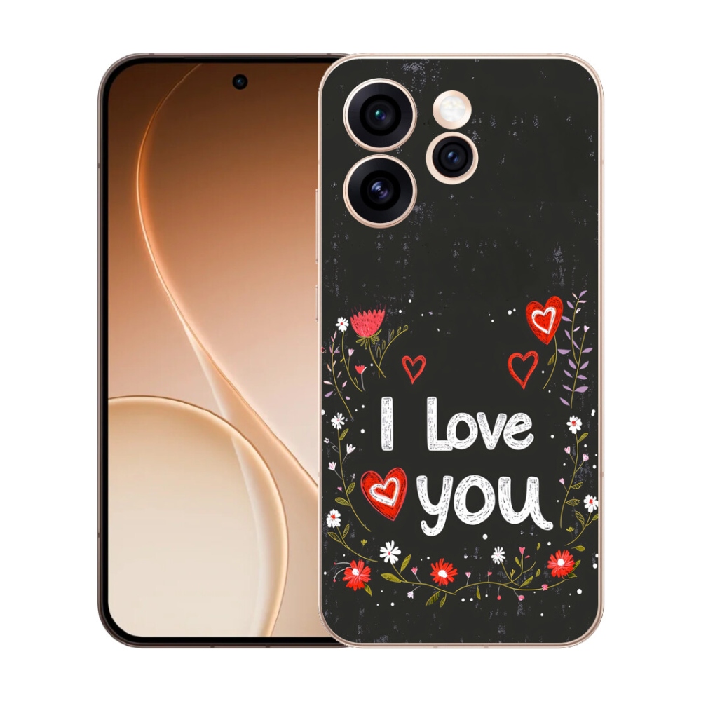 Gélový kryt mmCase na Oppo Reno 15 Pre 5G - I love you čierne pozadie