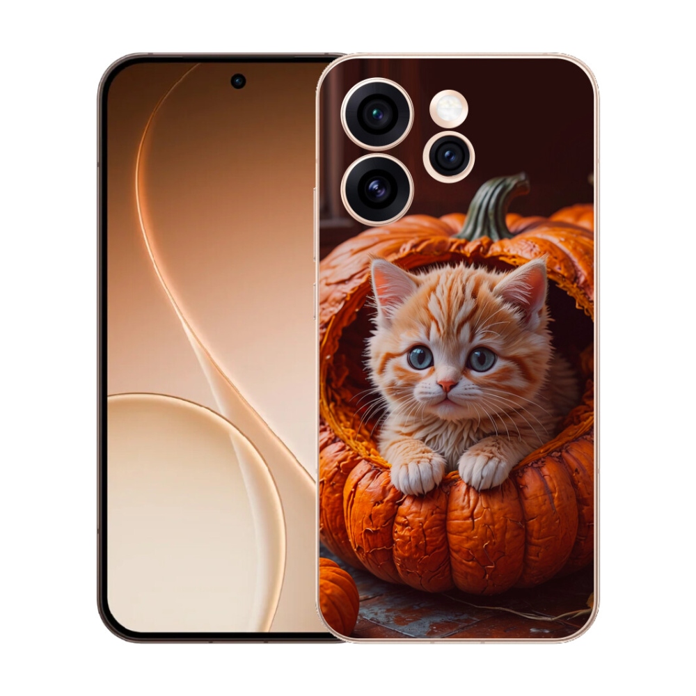Gélový kryt mmCase na Oppo Reno 15 Pro 5G - mačiatko a tekvica 2