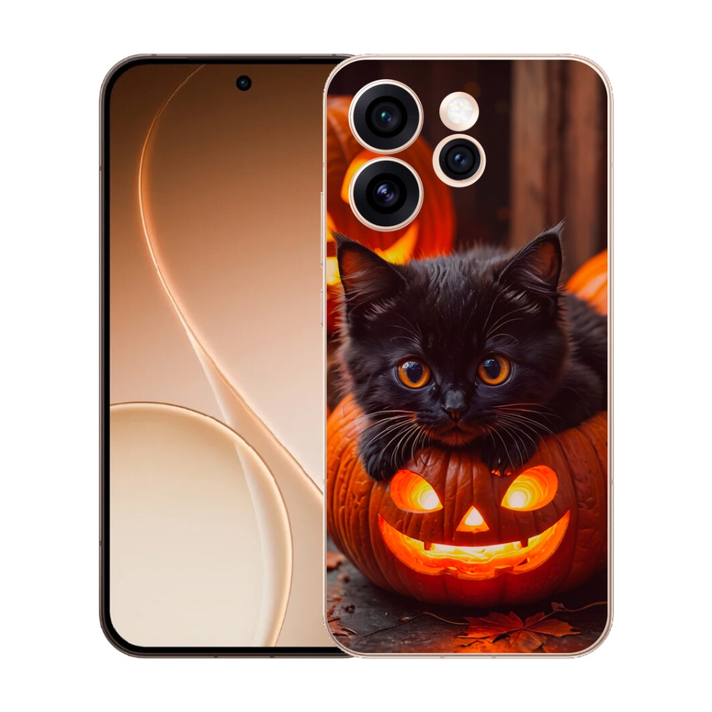 Gélový kryt mmCase na Oppo Reno 15 Pro 5G - mačiatko a tekvica