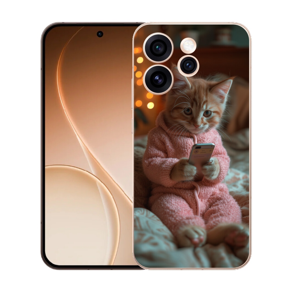 Gélový kryt mmCase na Oppo Reno 15 Pro 5G - mačiatko s mobilom