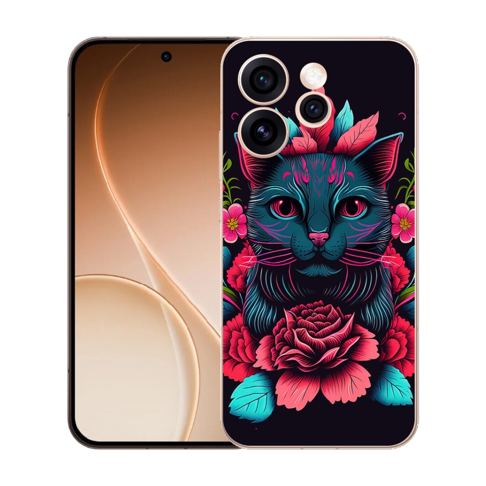 Gélový kryt mmCase na Oppo Reno 15 Pro 5G - kvety a mačka