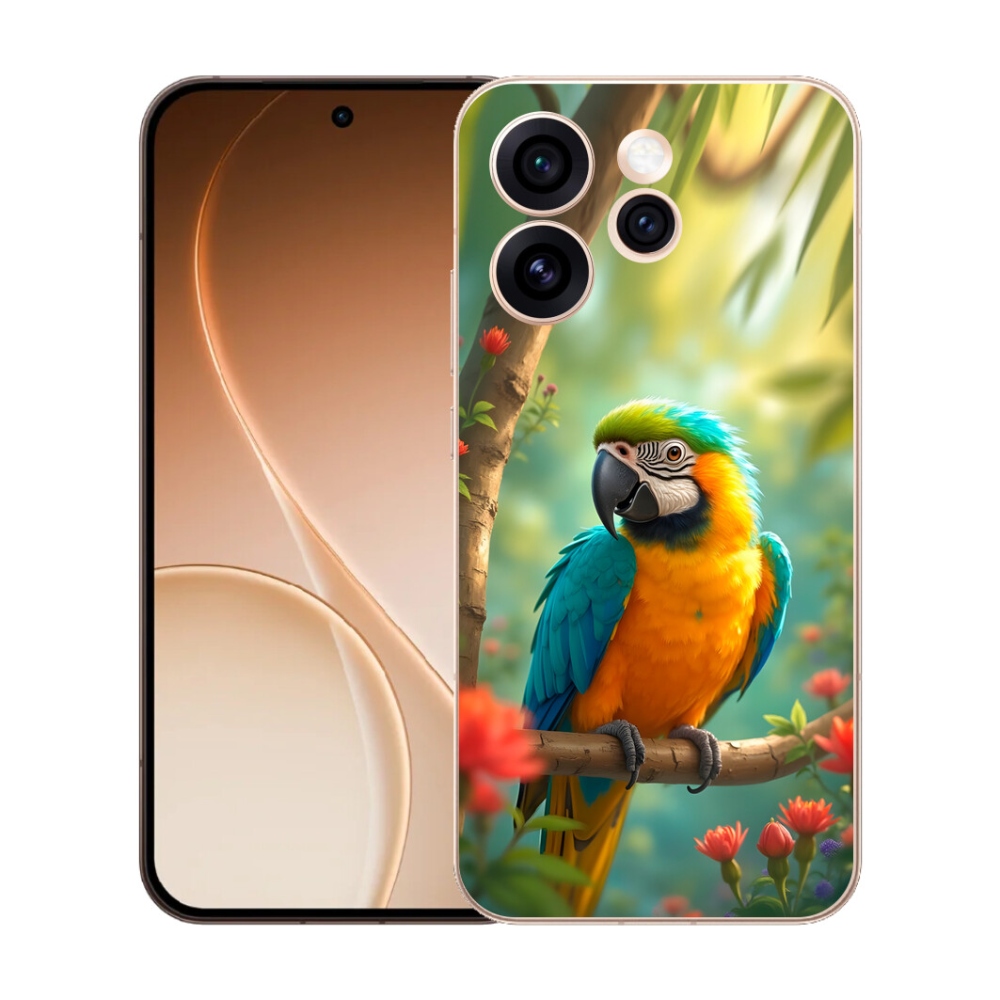 Gélový kryt mmCase na Oppo Reno 15 Pro 5G - papagáj ara modrožltá