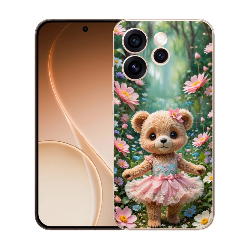 Gélový kryt mmCase na Oppo Reno 15 Pro 5G - roztomilý medvedík v kvetoch