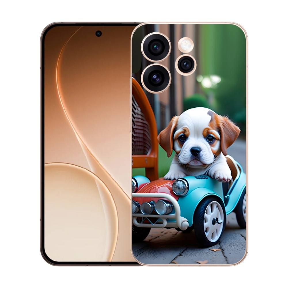 Gélový kryt mmCase na Oppo Reno 15 Pro 5G - šteňa v retro aute