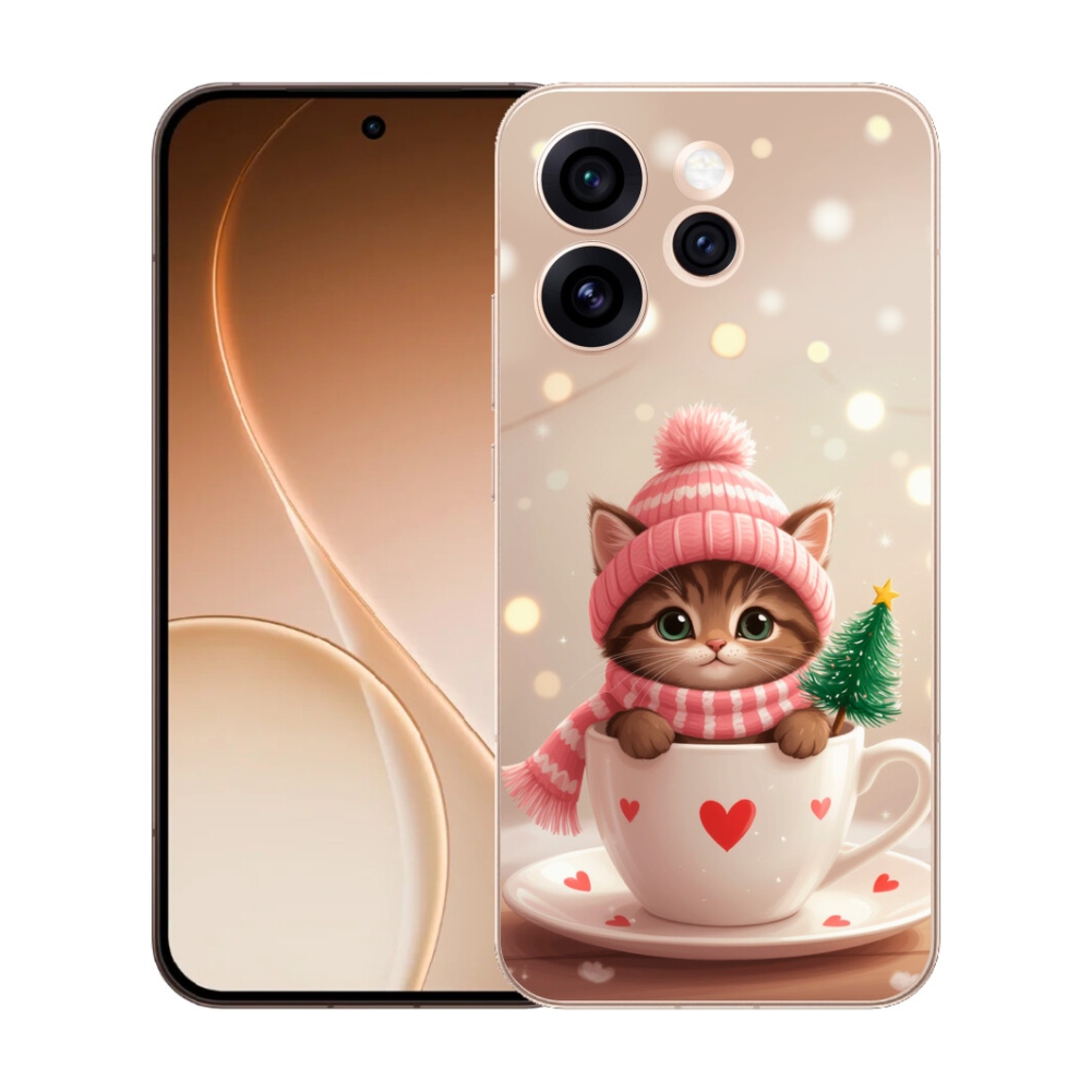 Gélový kryt mmCase na Oppo Reno 15 Pre 5G - vianočné mačiatko v hrnčeku