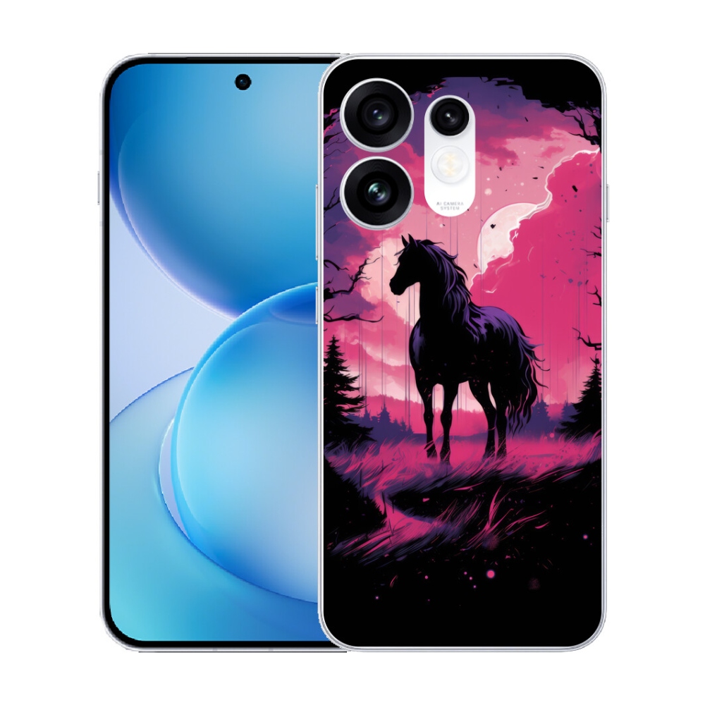 Gélový kryt mmCase na Oppo Reno 16 5G - čierny kreslený kôň 1
