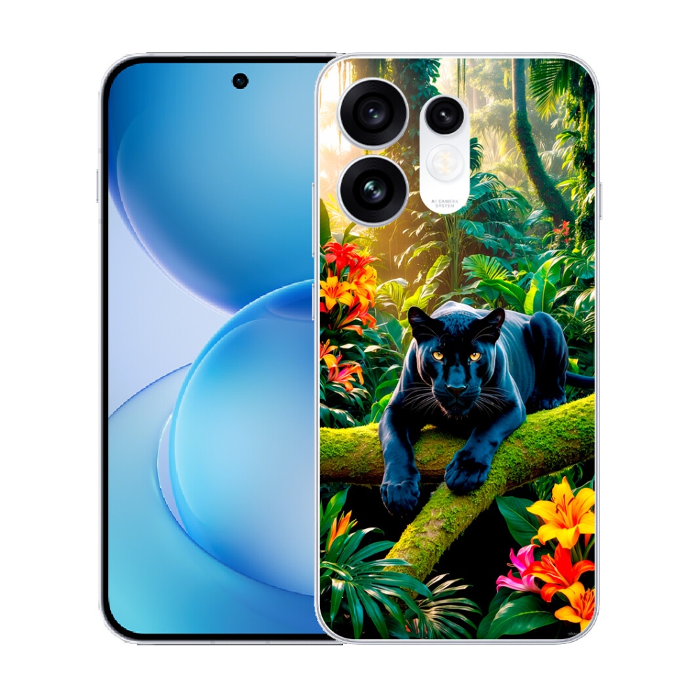 Gélový kryt mmCase na Oppo Reno 16 5G - čierny panter v džungli