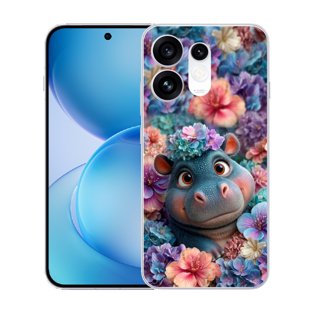 Gélový kryt mmCase na Oppo Reno 16 5G - hrošík v kvetoch