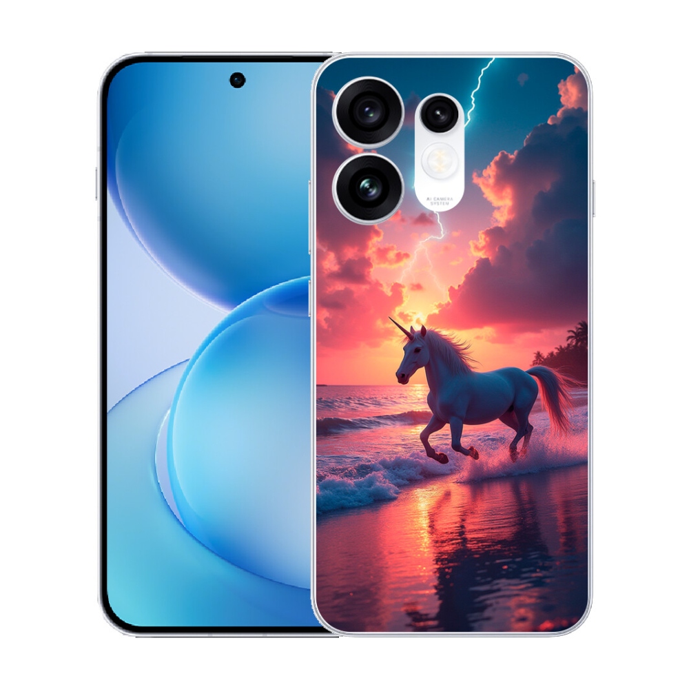 Gélový kryt mmCase na Oppo Reno 16 5G - jednorožec na pláži