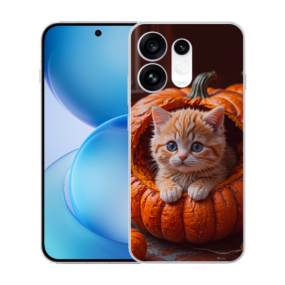 Gélový kryt mmCase na Oppo Reno 16 5G - mačiatko a tekvica 2