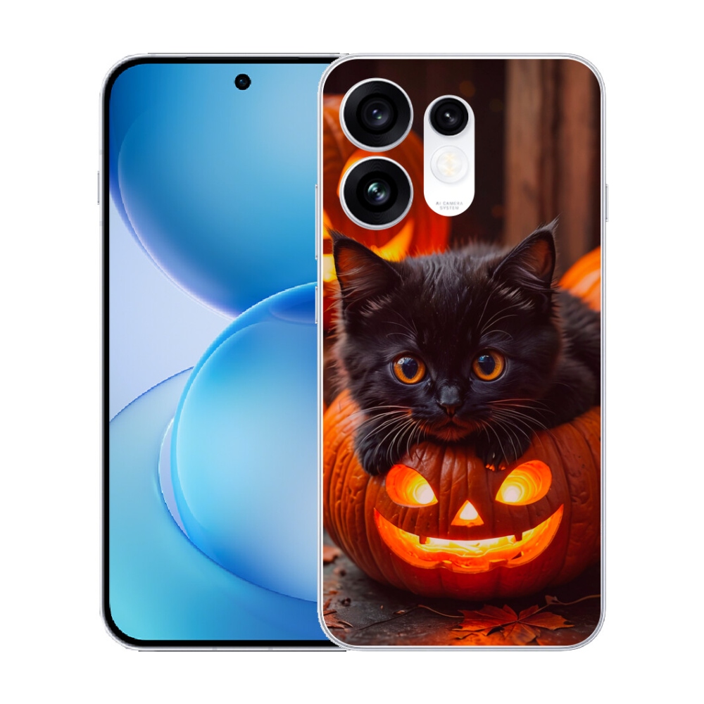 Gélový kryt mmCase na Oppo Reno 16 5G - mačiatko a tekvica