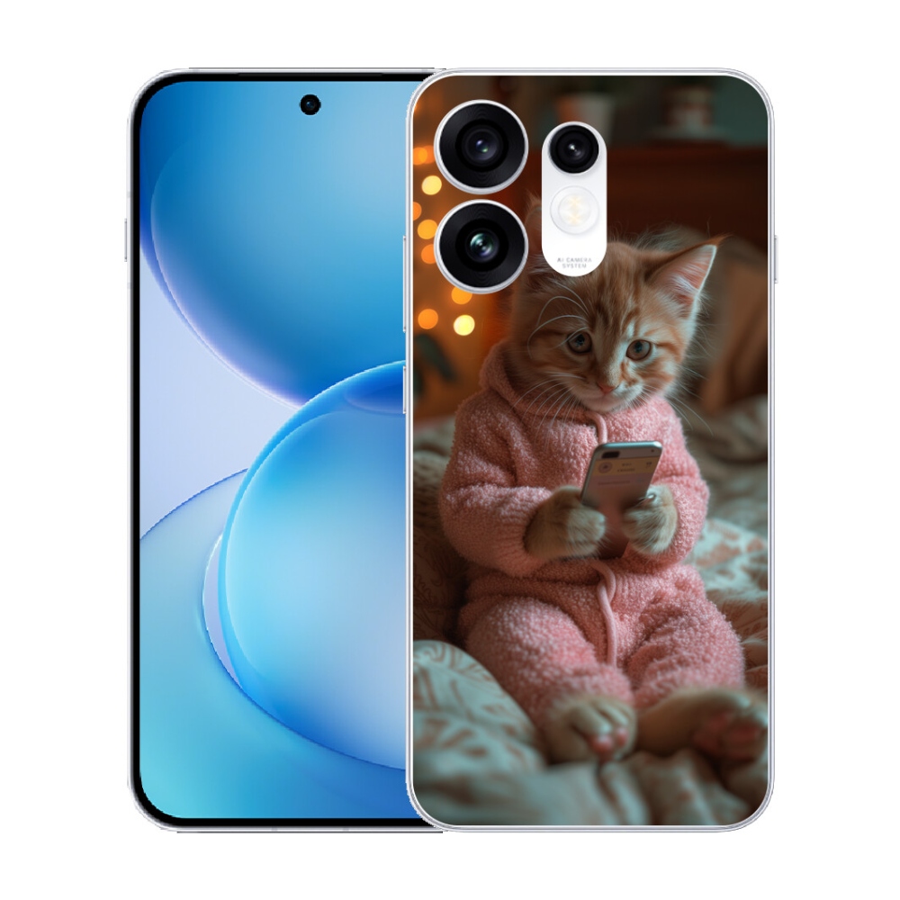 Gélový kryt mmCase na Oppo Reno 16 5G - mačiatko s mobilom