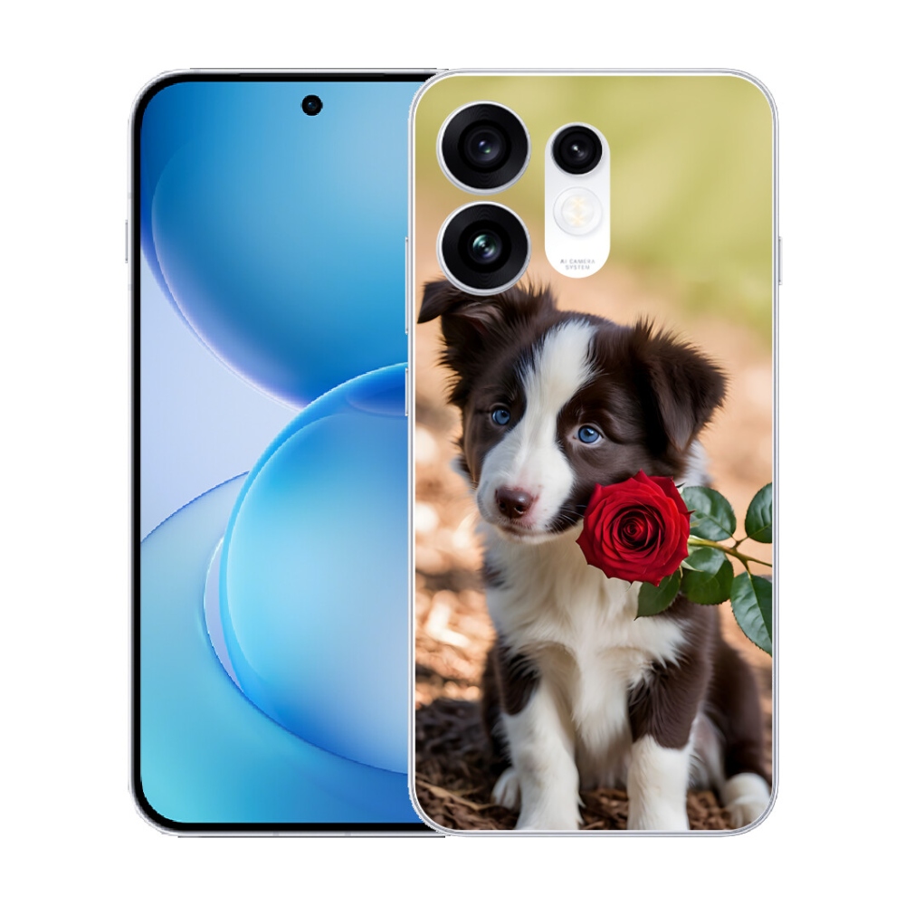 Gélový kryt mmCase na Oppo Reno 16 5G - roztomilá border kólia s ružou