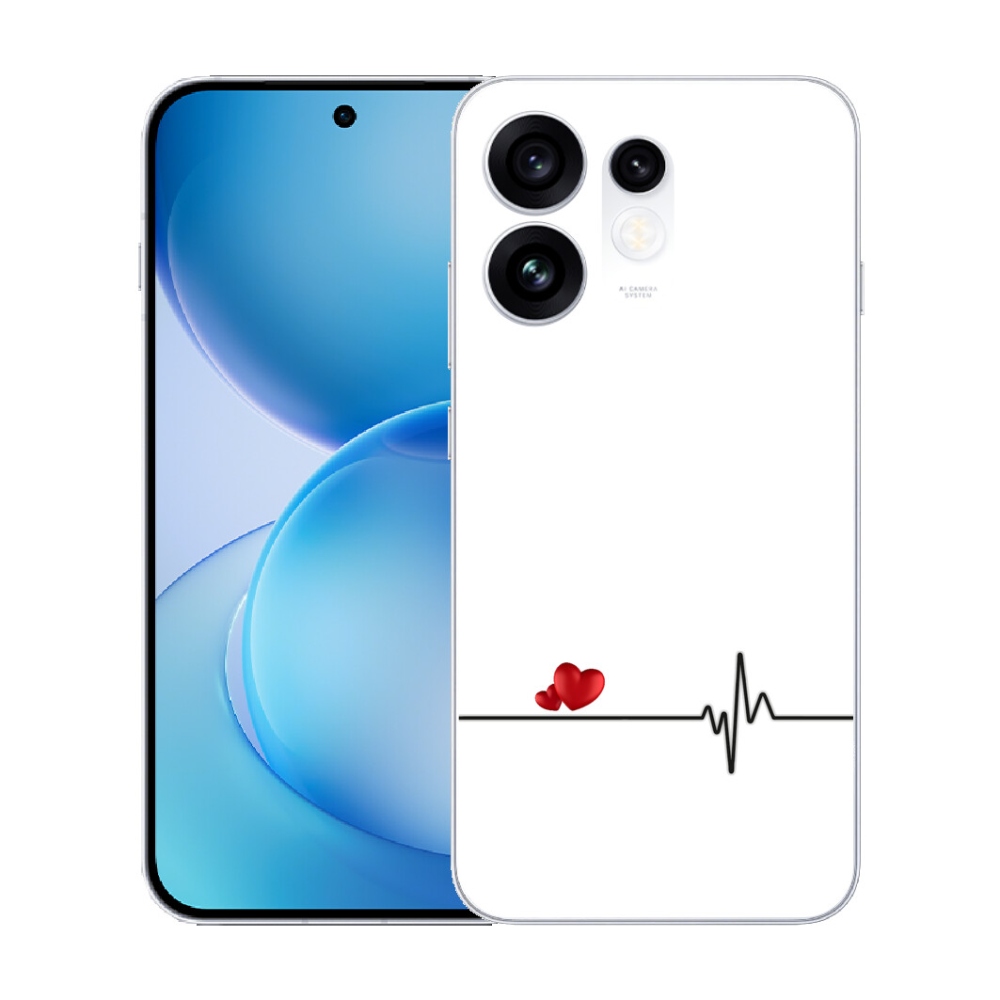 Gélový kryt mmCase na Oppo Reno 16 5G - srdce a tep biele pozadie