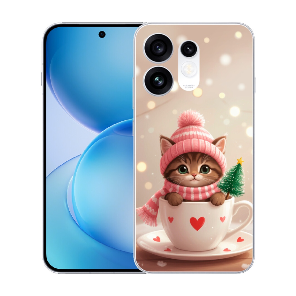 Gélový kryt mmCase na Oppo Reno 16 5G - vianočné mačiatko v hrnčeku