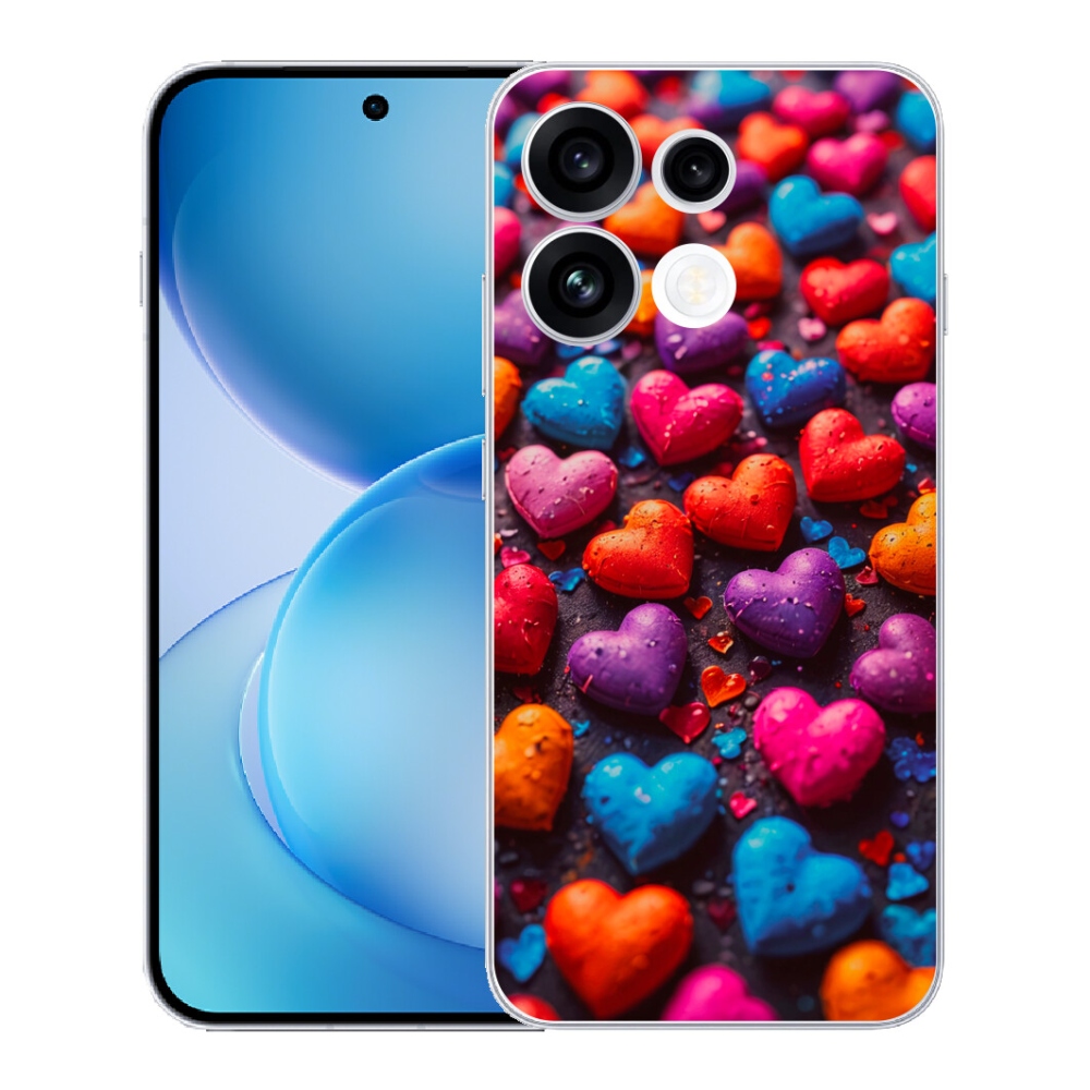 Gélový kryt mmCase na Oppo Reno 16 FS 5G - farebné srdcia