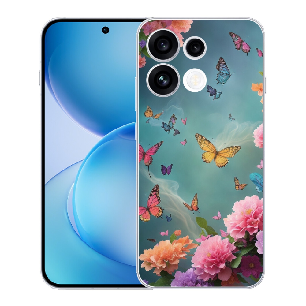 Gélový kryt mmCase na Oppo Reno 16 FS 5G - farebné kvety a motýle