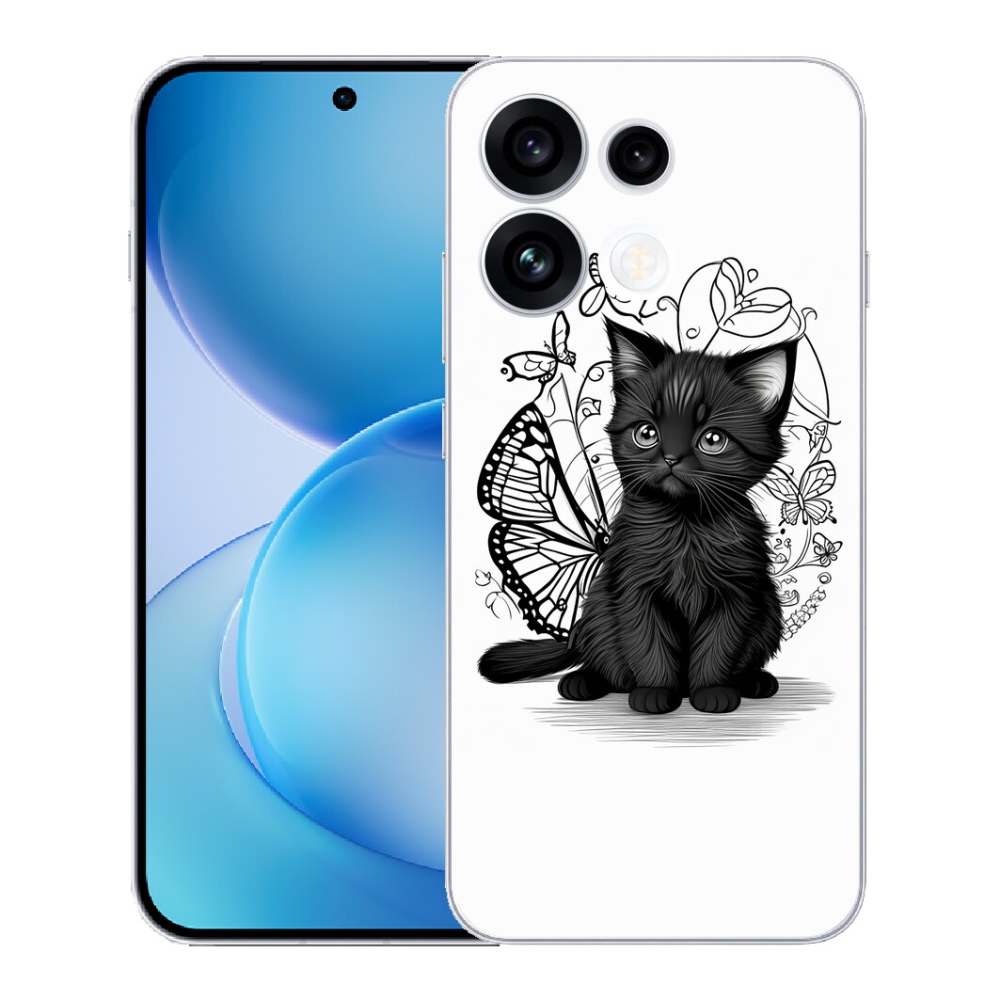Gélový kryt mmCase na Oppo Reno 16 FS 5G - čierne mačiatko