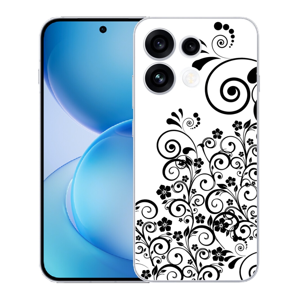 Gélový kryt mmCase na Oppo Reno 16 FS 5G - čiernobiele kvetinové vzory