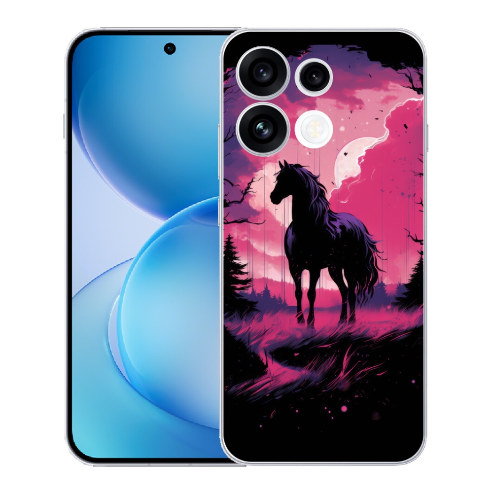 Gélový kryt mmCase na Oppo Reno 16 FS 5G - čierny kreslený kôň 1