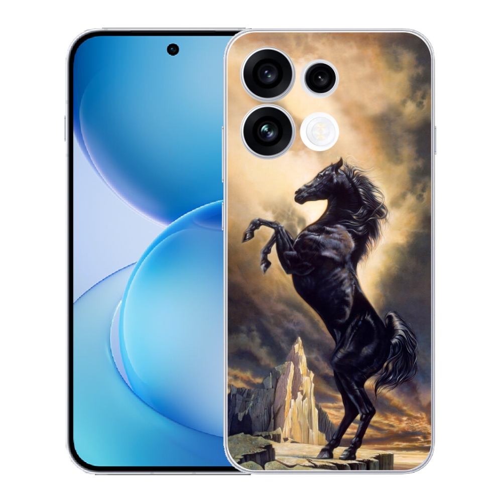 Gélový kryt mmCase na Oppo Reno 16 FS 5G - čierny kreslený kôň